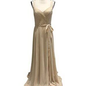 Light Beige Ruched Faux Wrap Chiffon Gown